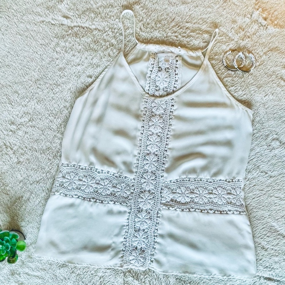 Charming Charlie White White Embroidered Accent Strap Top Small